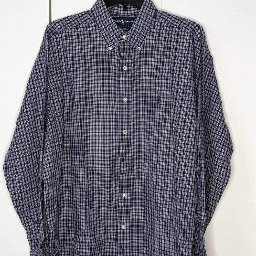 Polo Ralph Lauren Blake Blue Plaid L/S Button Pony Shirt Sz Large 100% Cotton